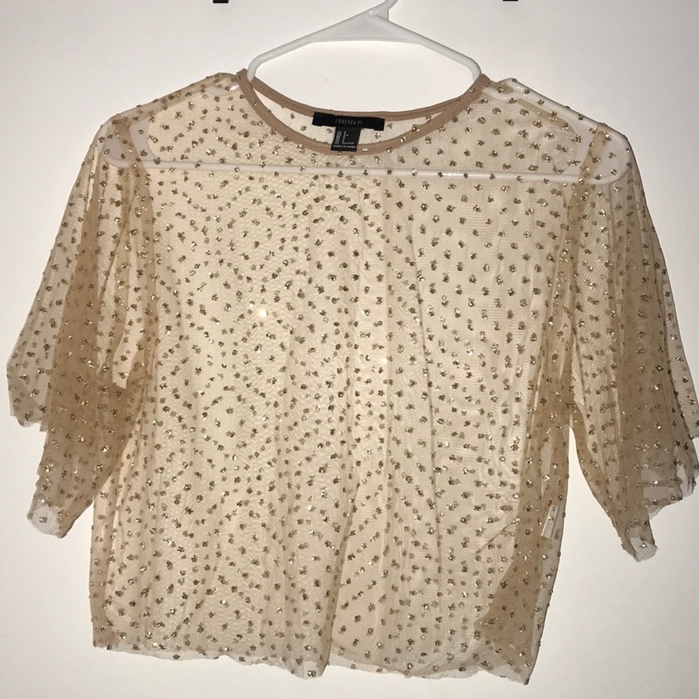 SZ S sheer sparkly gold crop top